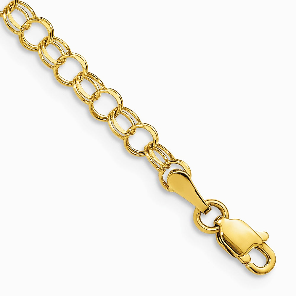 14K Yellow Gold Solid Double Link Charm Bracelet