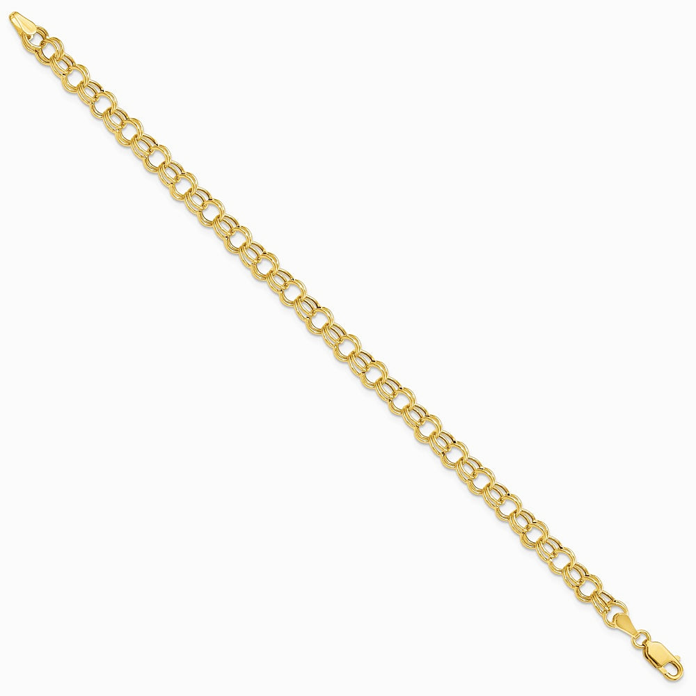 14K Yellow Gold Hollow Double Link Charm Bracelet - Product Photo