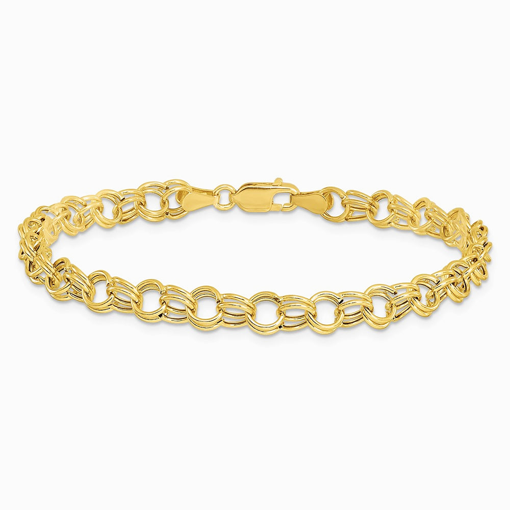 14K Yellow Gold Hollow Double Link Charm Bracelet - Product Photo