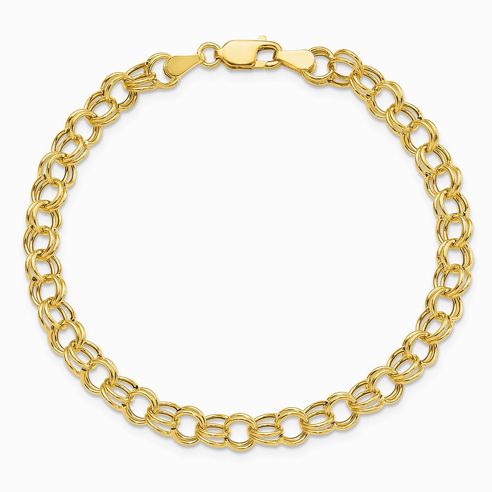 14K Yellow Gold Hollow Double Link Charm Bracelet - Product Photo