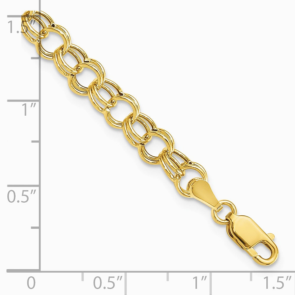14K Yellow Gold Hollow Double Link Charm Bracelet - Product Photo