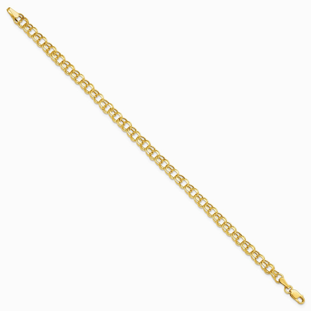 14K Yellow Gold 6in 4.5 mm Hollow Double Link Charm Bracelet - Product Photo
