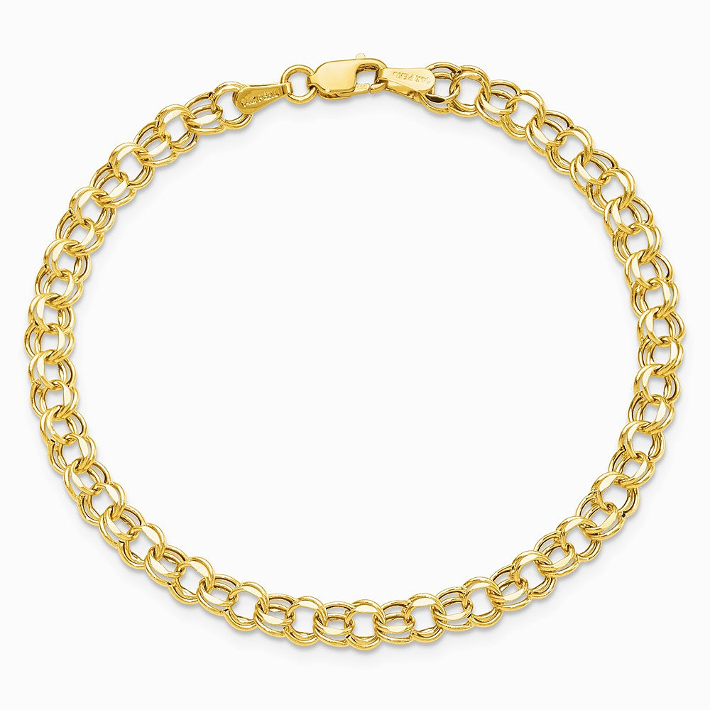 14K Yellow Gold 6in 4.5 mm Hollow Double Link Charm Bracelet - Product Photo