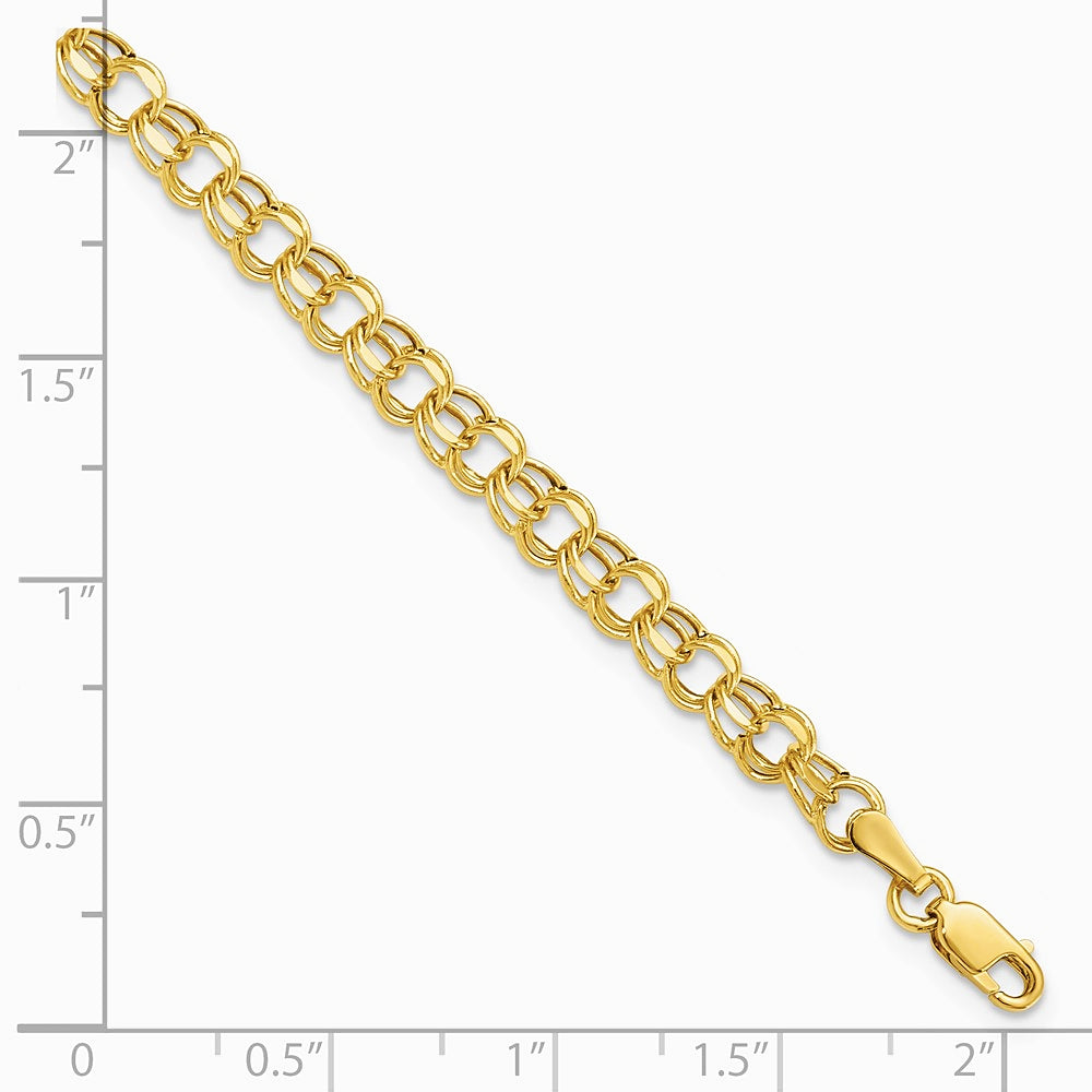 14K Yellow Gold 6in 4.5 mm Hollow Double Link Charm Bracelet - Product Photo