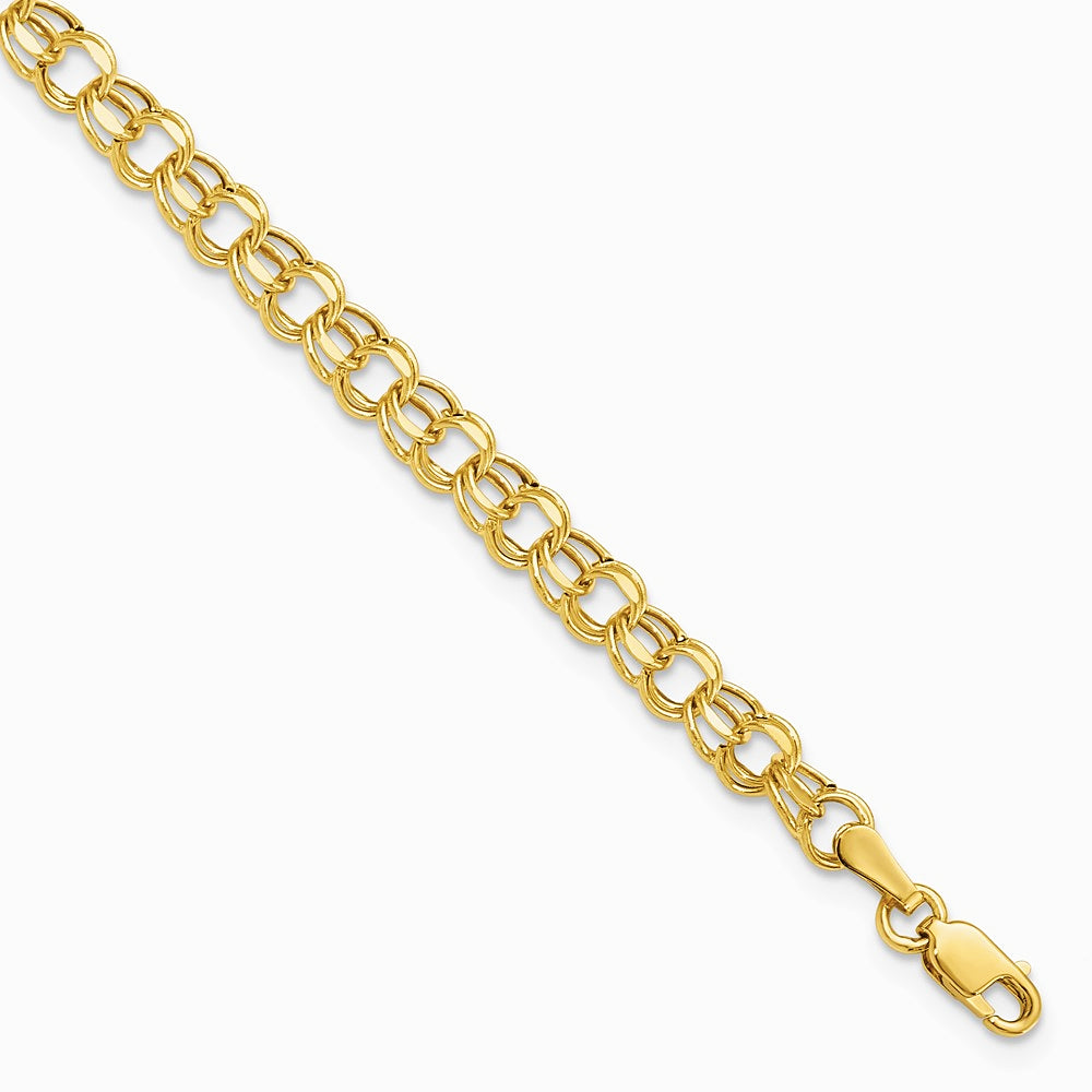 14K Yellow Gold 6in 4.5 mm Hollow Double Link Charm Bracelet - Product Photo