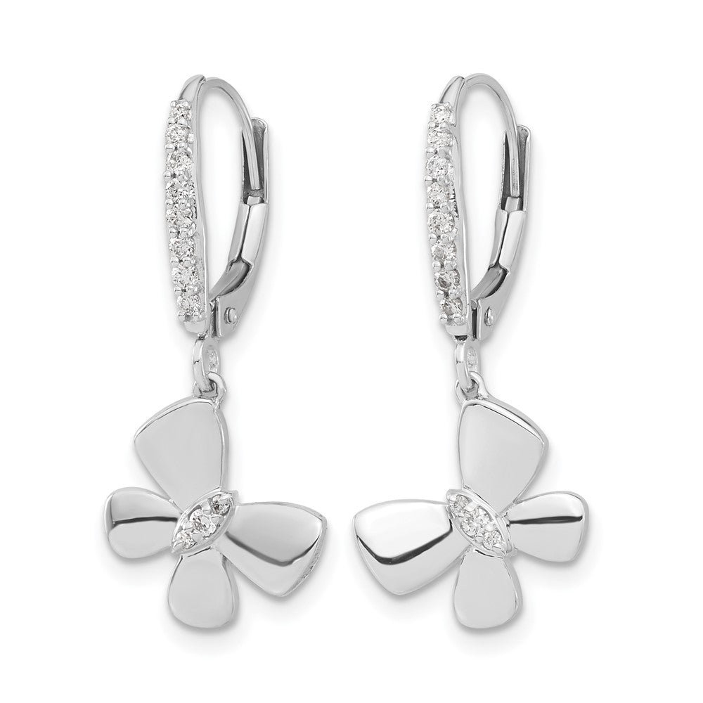 14k White Gold Diamond Butterfly Leverback Earrings - Product Photo