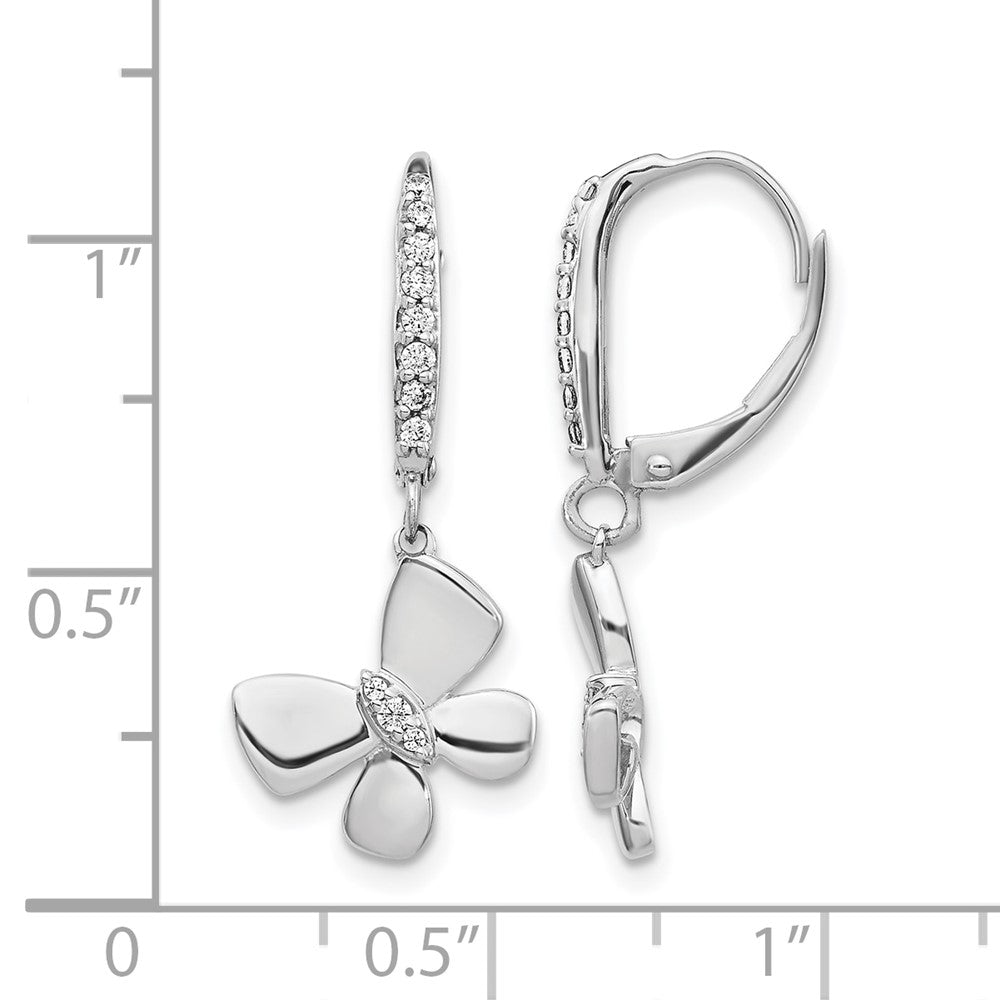 14k White Gold Diamond Butterfly Leverback Earrings - Product Photo