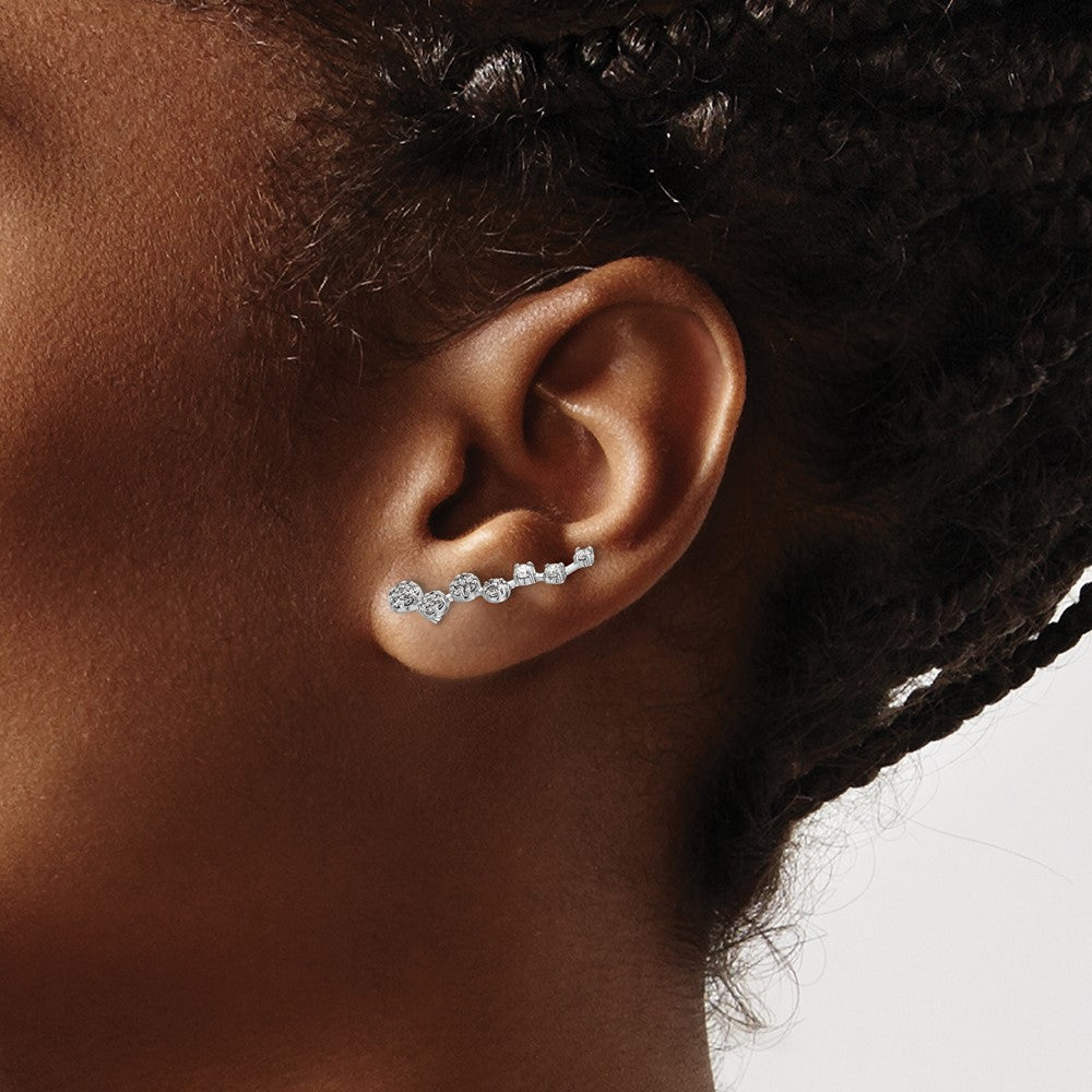 14K White Gold Diamond Ear Climber Earrings - Product Photo