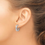 14K White Gold Baguette Diamond Omega Back Hoop Earrings - Product Photo
