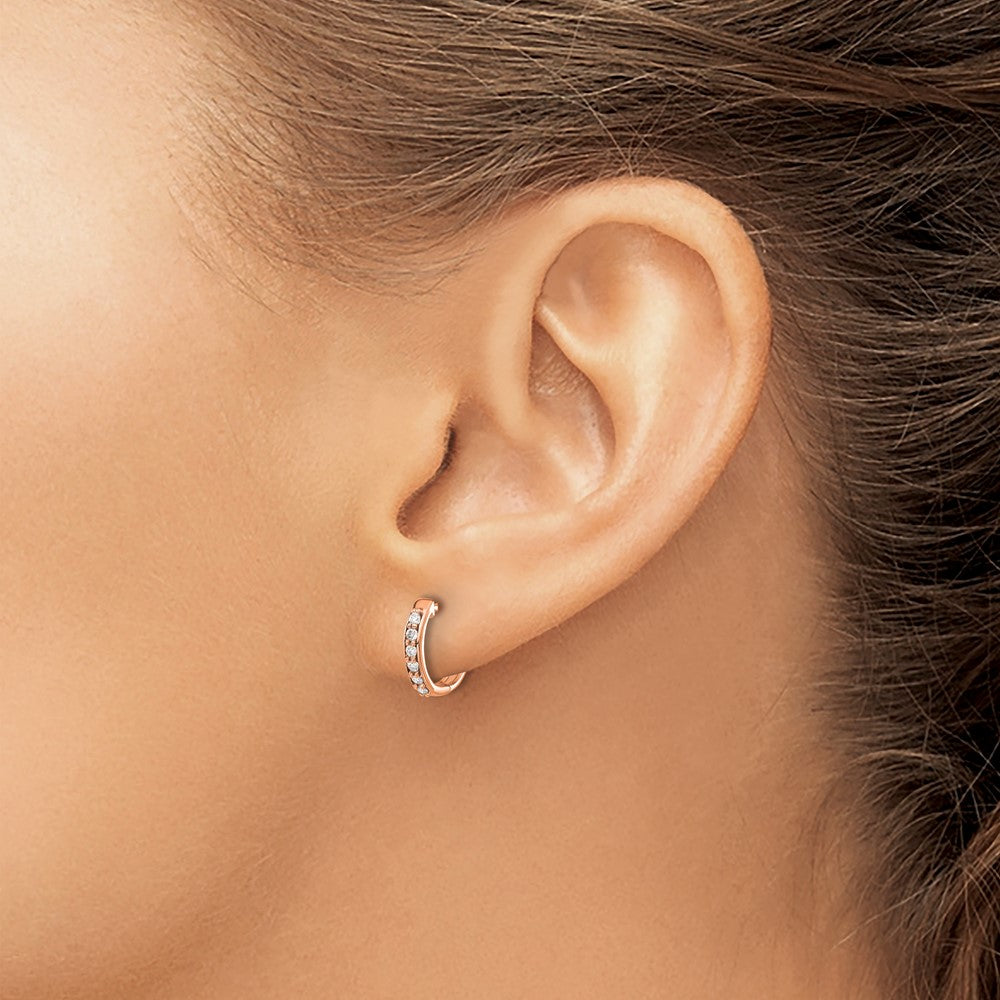 14K Rose Gold Diamond Hinged Hoop Earrings - Product Photo