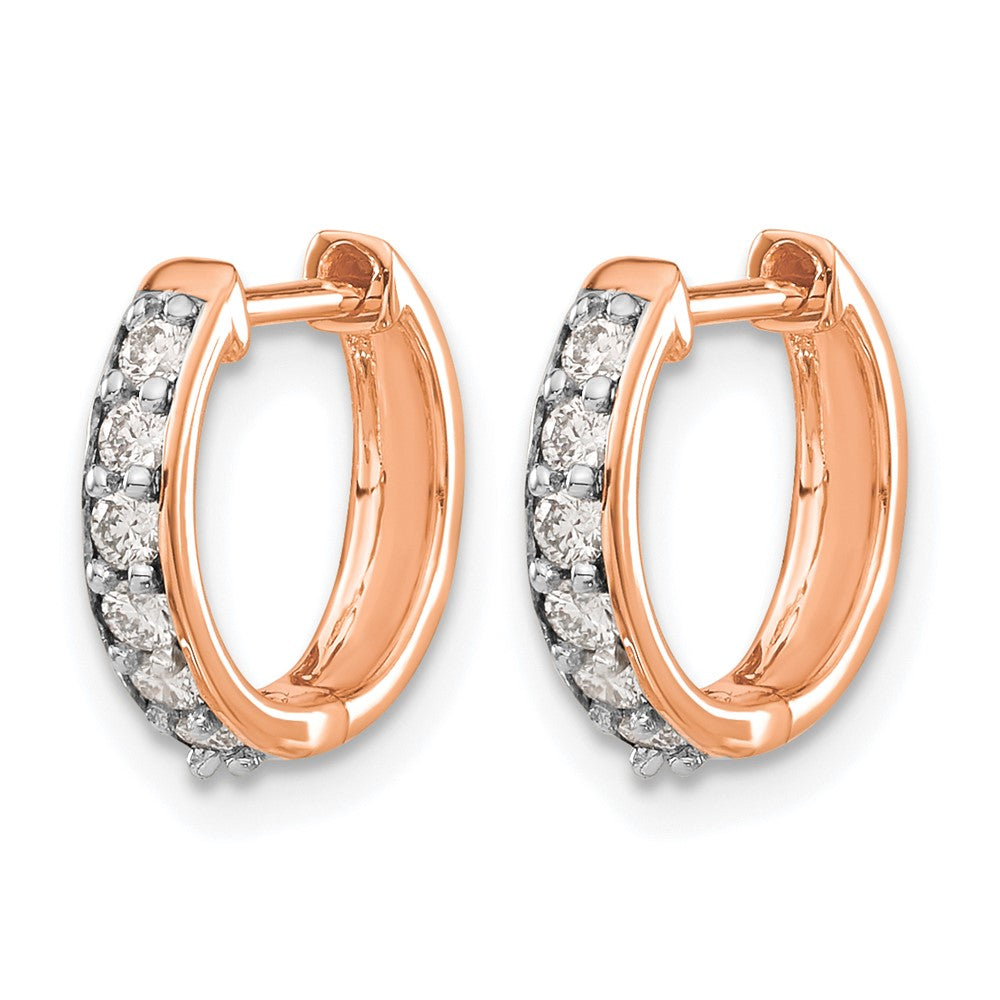 14K Rose Gold Diamond Hinged Hoop Earrings - Product Photo