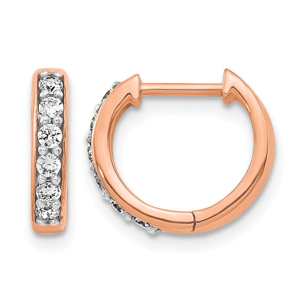 14K Rose Gold Diamond Hinged Hoop Earrings - Product Photo