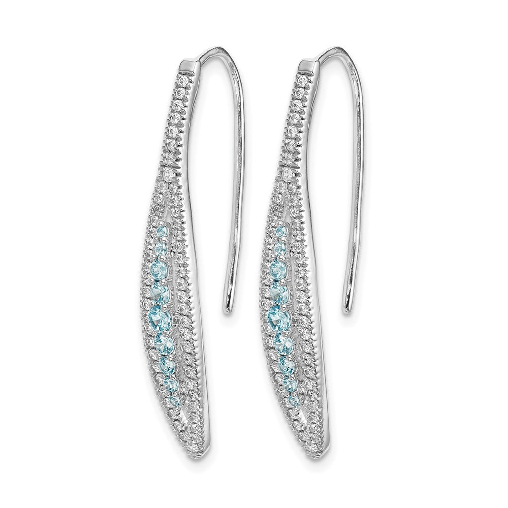 14K White Gold Diamond and Aquamarine Earrings - Product Photo