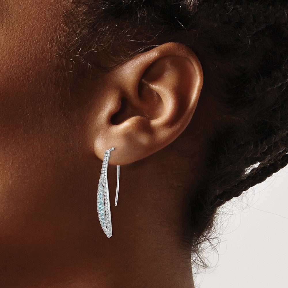 14K White Gold Diamond and Aquamarine Earrings - Product Photo