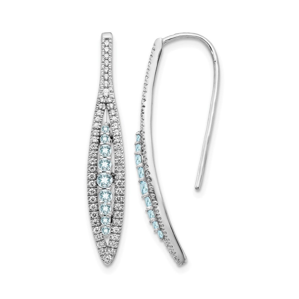 14K White Gold Diamond and Aquamarine Earrings - Product Photo