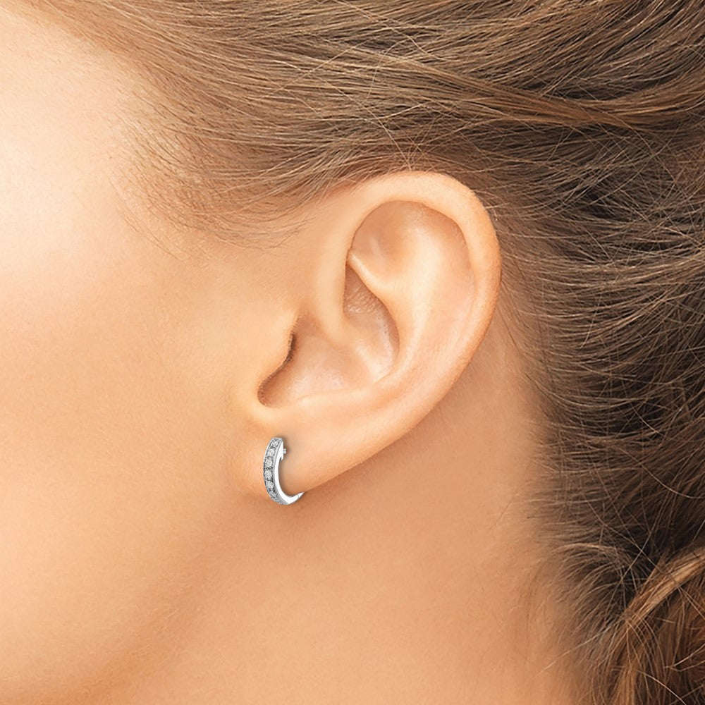 14K White Gold Diamond Hinged Hoop Earrings - Product Photo