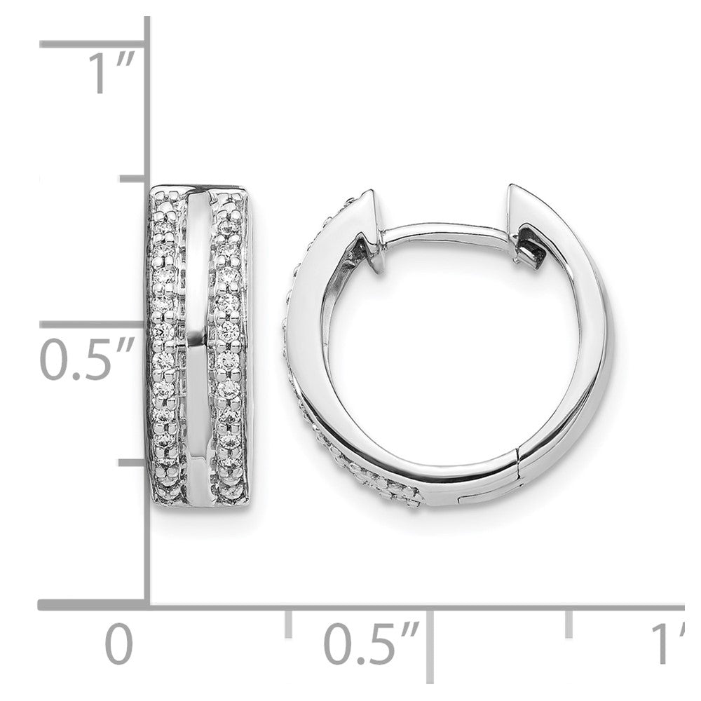 10K White Gold 2-row Diamond Hinged Hoop Earrings - Product Photo