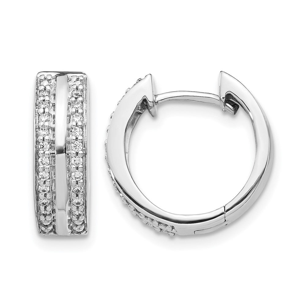 14K White Gold 2-row Diamond Hinged Hoop Earrings - Product Photo