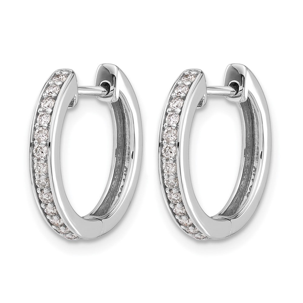 14K White Gold Diamond Complete Hinged Hoop Earrings - Product Photo