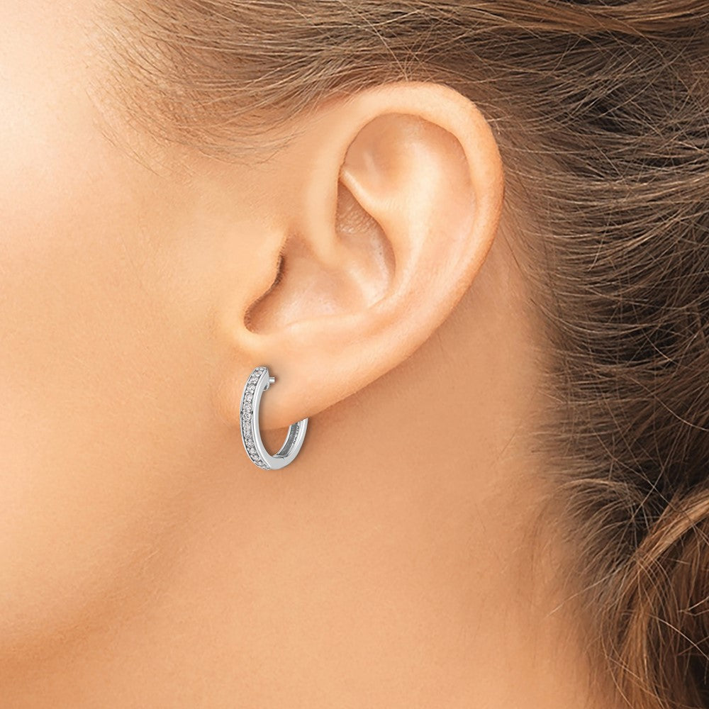 14K White Gold Diamond Complete Hinged Hoop Earrings - Product Photo