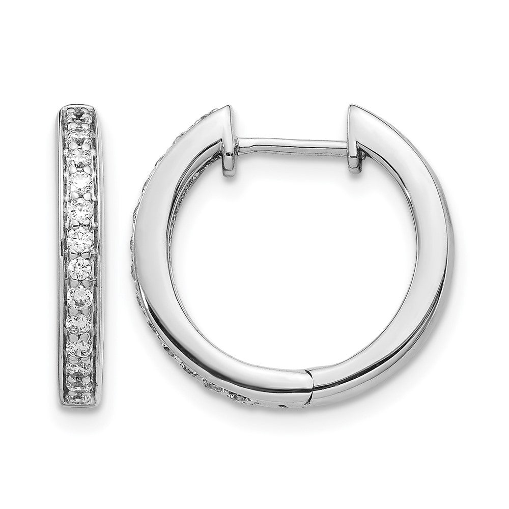 14K White Gold Diamond Complete Hinged Hoop Earrings - Product Photo