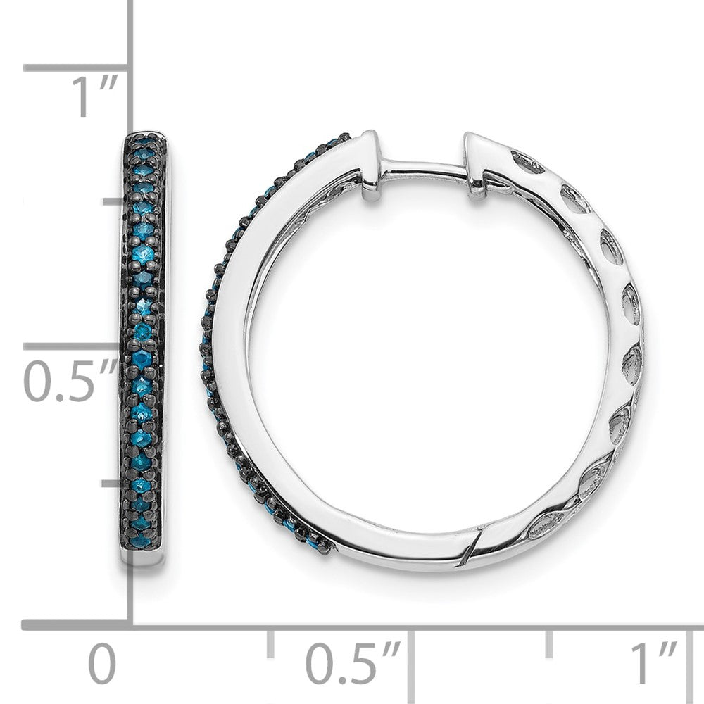 14K White Gold Blue Diamond 2.2mm Hinged Hoops - Product Photo