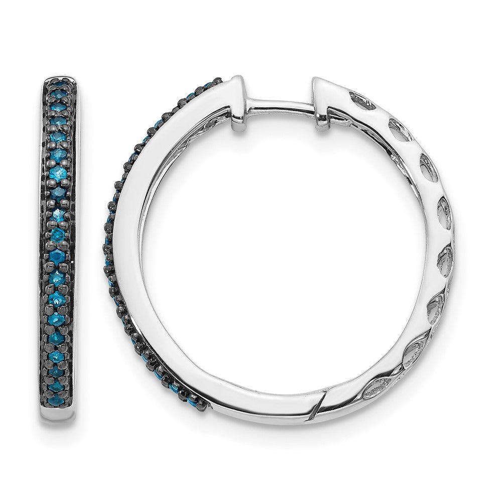 14K White Gold Blue Diamond 2.2mm Hinged Hoops