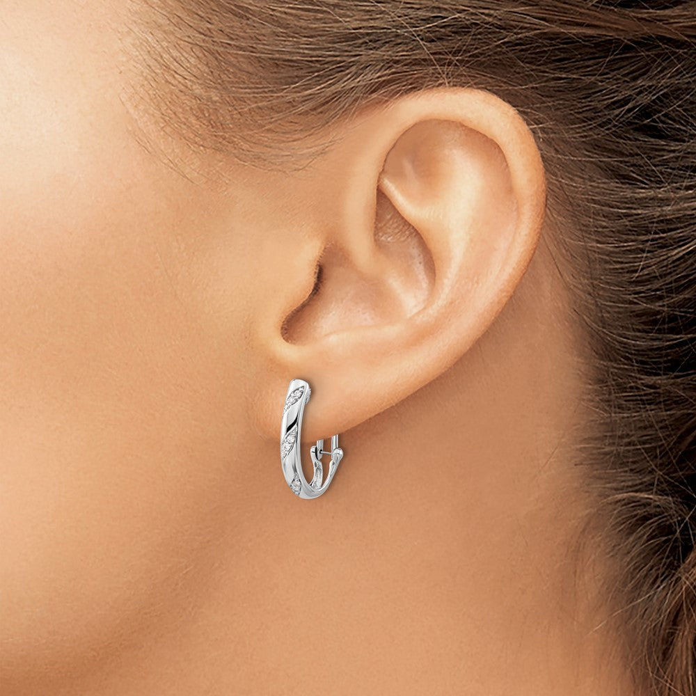 14K White Gold Diamond Omega Back Earrings - Product Photo