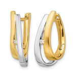 14K Yellow & Rhodium Yellow Gold With White Rhodium Diamond Hinged Hoop Earrings - Product Photo