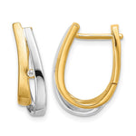 14K Yellow & Rhodium Yellow Gold With White Rhodium Diamond Hinged Hoop Earrings - Product Photo