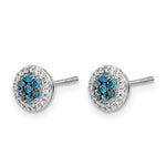 14K White Gold Blue/White Diamond Cluster Post Earrings - Product Photo