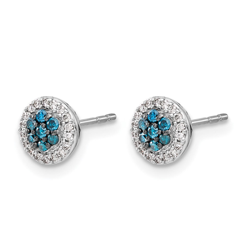 14K White Gold Blue/White Diamond Cluster Post Earrings - Product Photo