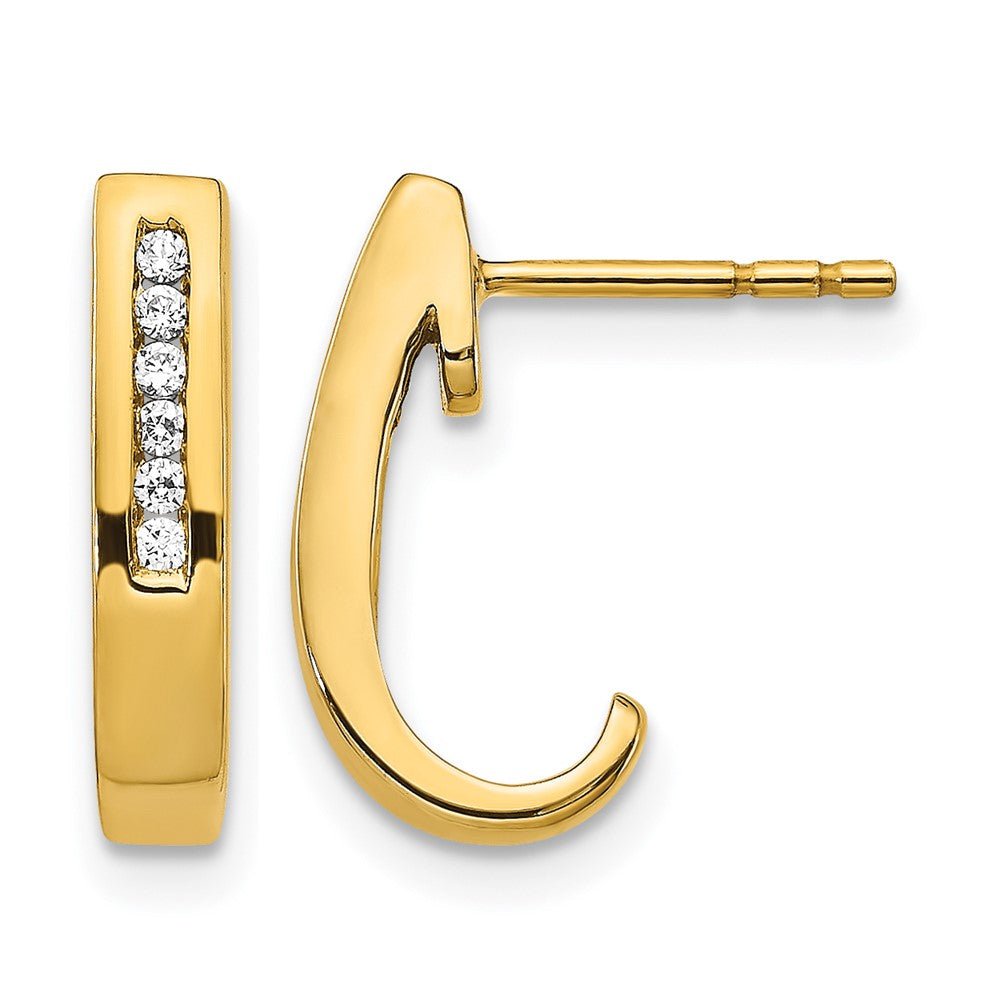 14K Yellow Gold Diamond J-Hoop Post Earrings
