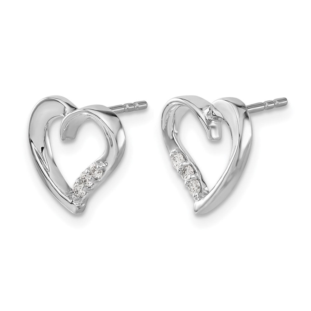 14K White Gold Diamond Heart Earrings - Product Photo