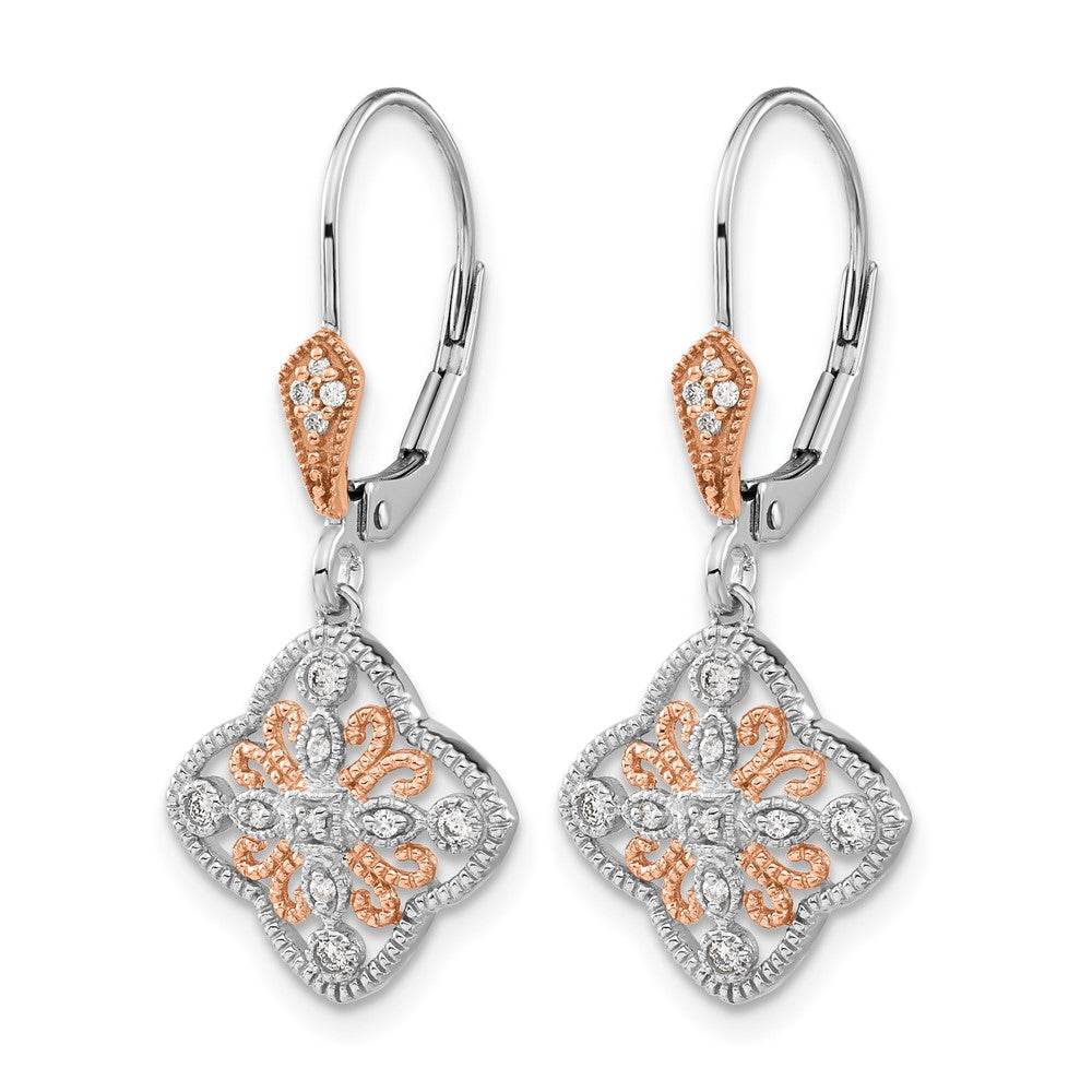 14K White Gold with Rose Rhodium Diamond Leverback Earrings - Product Photo