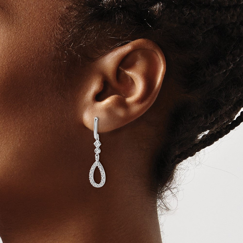 14K White Gold Diamond Teardrop Earrings - Product Photo