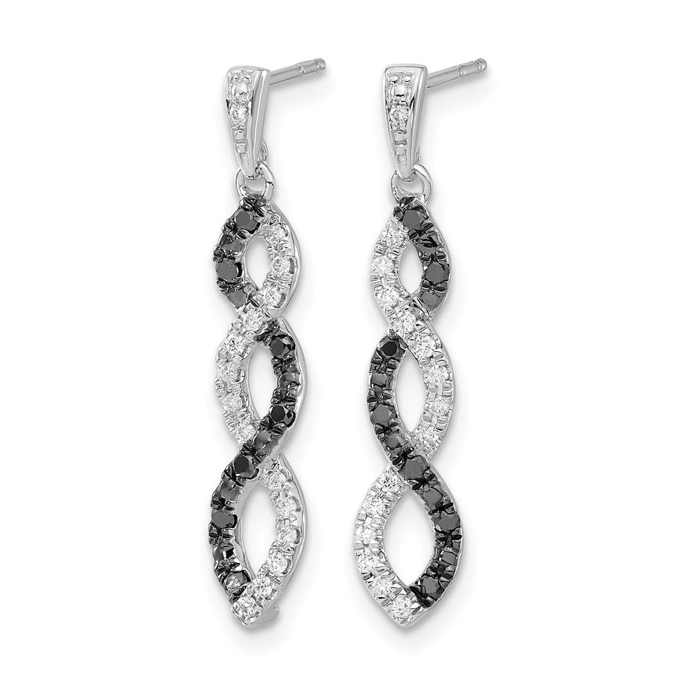 14K White Gold Black and White Diamond Twisted Post Earrings - Product Photo