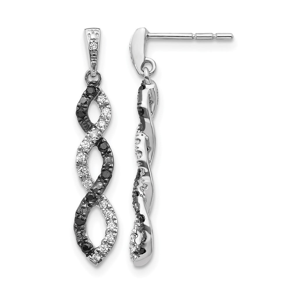 14K White Gold Black and White Diamond Twisted Post Earrings - Product Photo