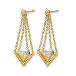 14K Yellow Gold Satin/Polished Diamond Triangle Chain Dangle Post Earrings - Product Photo