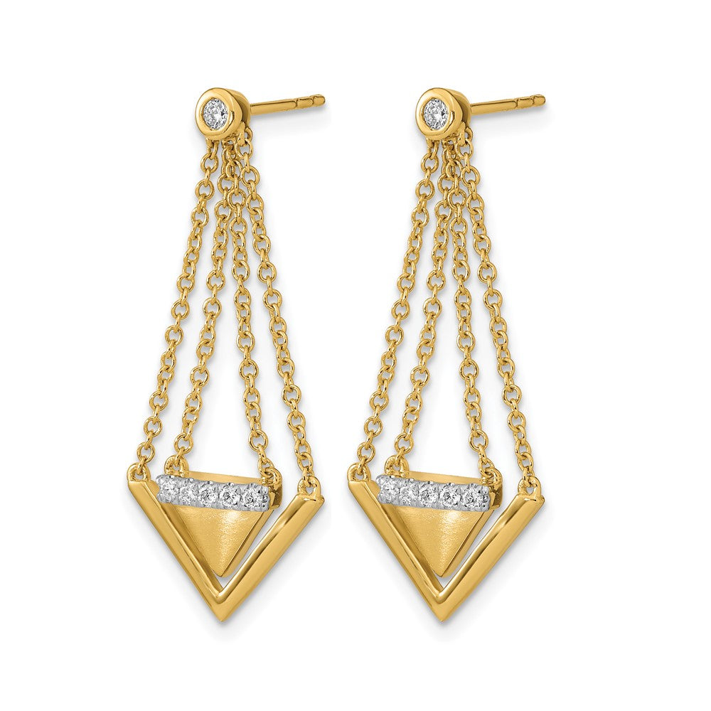 14K Yellow Gold Satin/Polished Diamond Triangle Chain Dangle Post Earrings - Product Photo