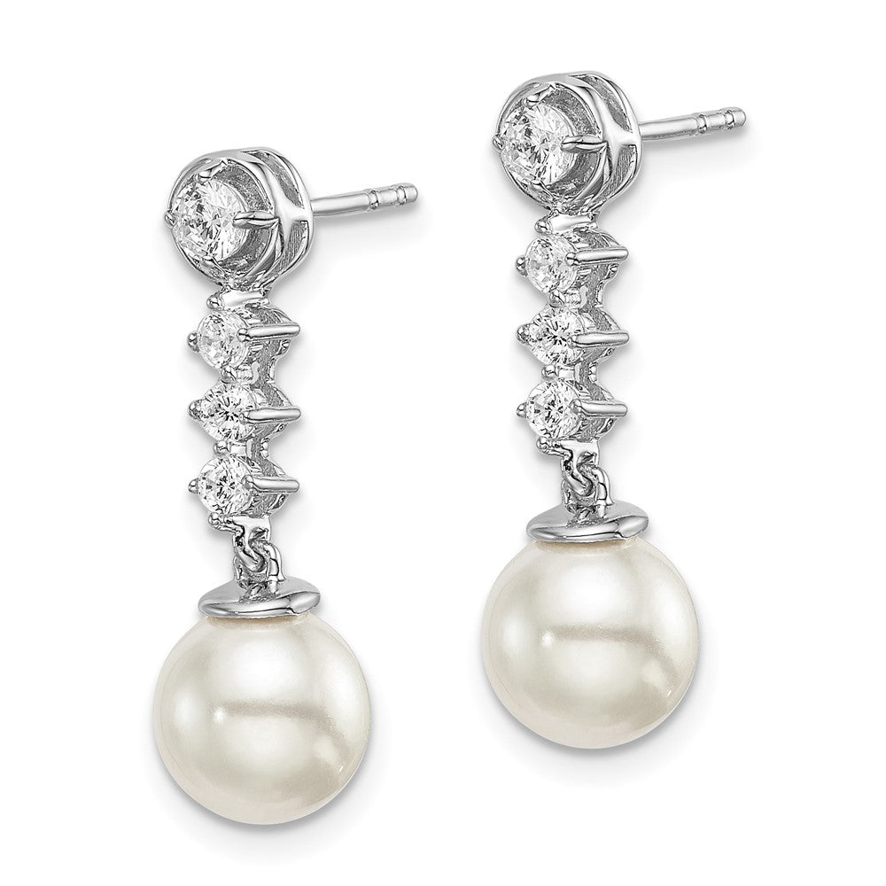 14K White Gold Freshwater Cultured Pearl & Diamond Post Earrings - Product Photo