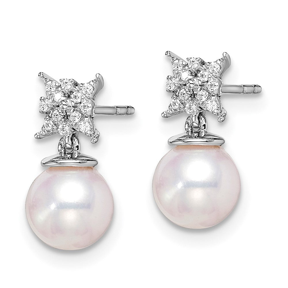 14K White Gold Freshwater Cultured Pearl & Diamond Post Earrings - Product Photo