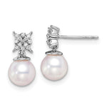 14K White Gold Freshwater Cultured Pearl & Diamond Post Earrings - Product Photo