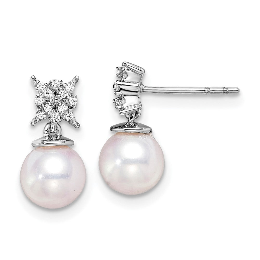 14K White Gold Freshwater Cultured Pearl & Diamond Post Earrings - Product Photo