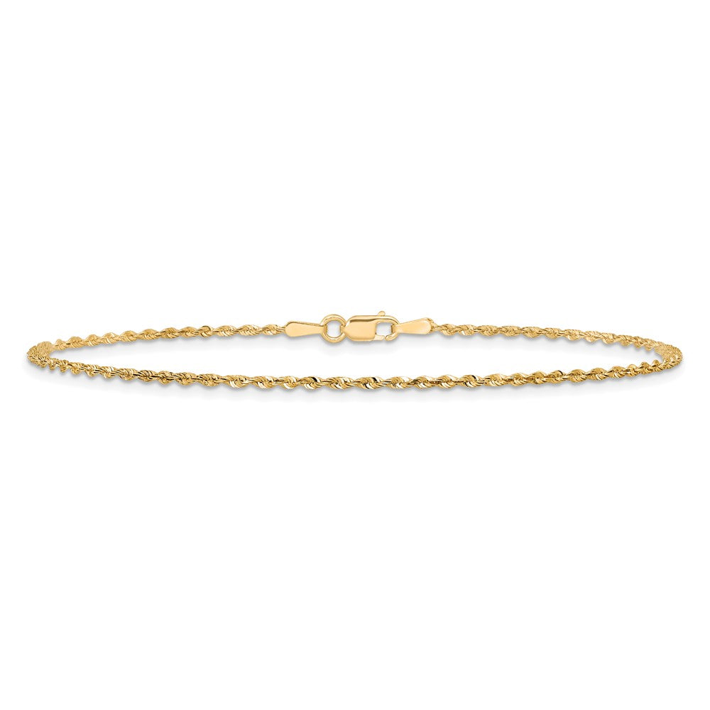 14K Yellow Gold 1.5mm Diamond-cut Ultra Rope Chain Anklet Bracelet 6"-10" - Product Photo