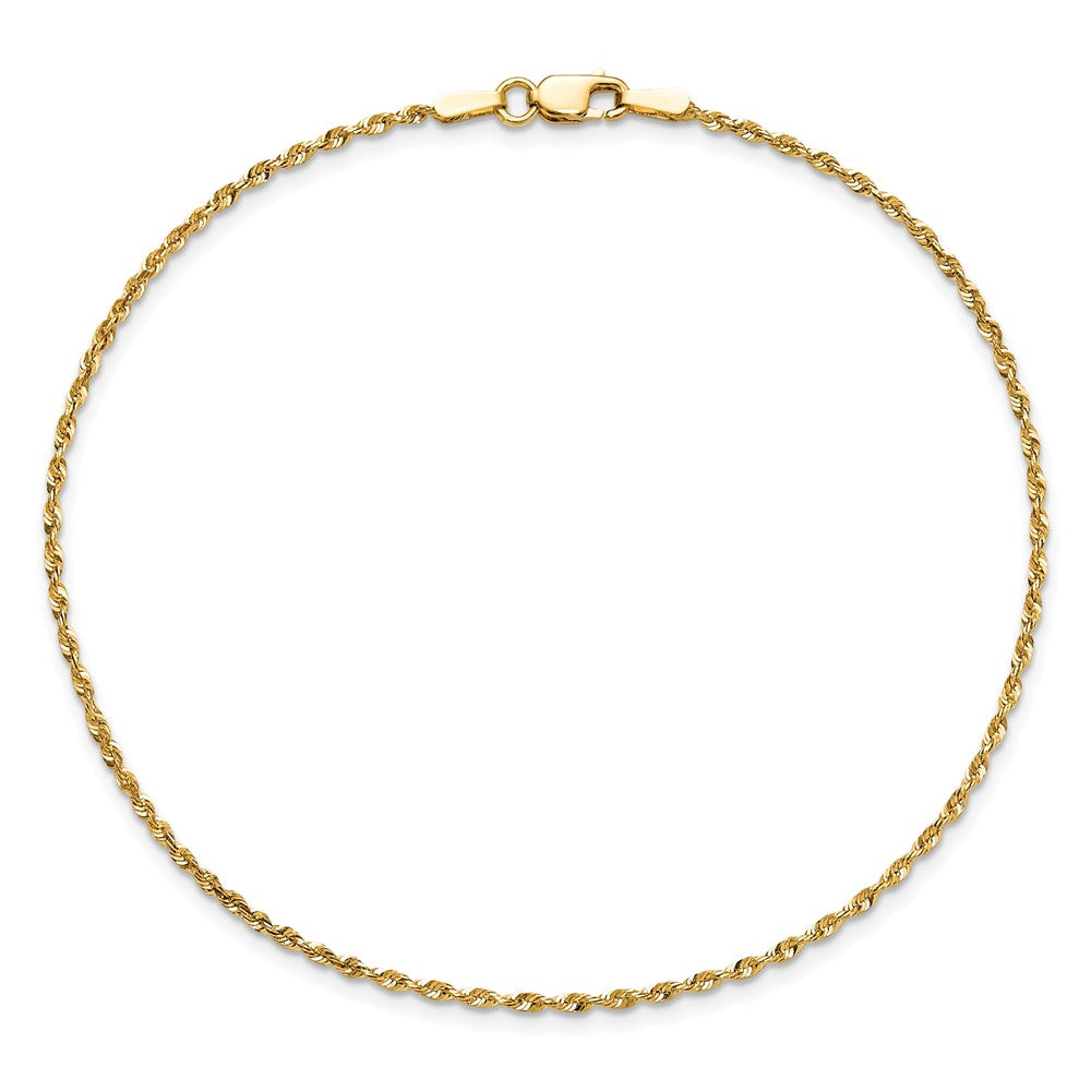 14K Yellow Gold 1.5mm Diamond-cut Ultra Rope Chain Anklet Bracelet 6"-10" - Product Photo