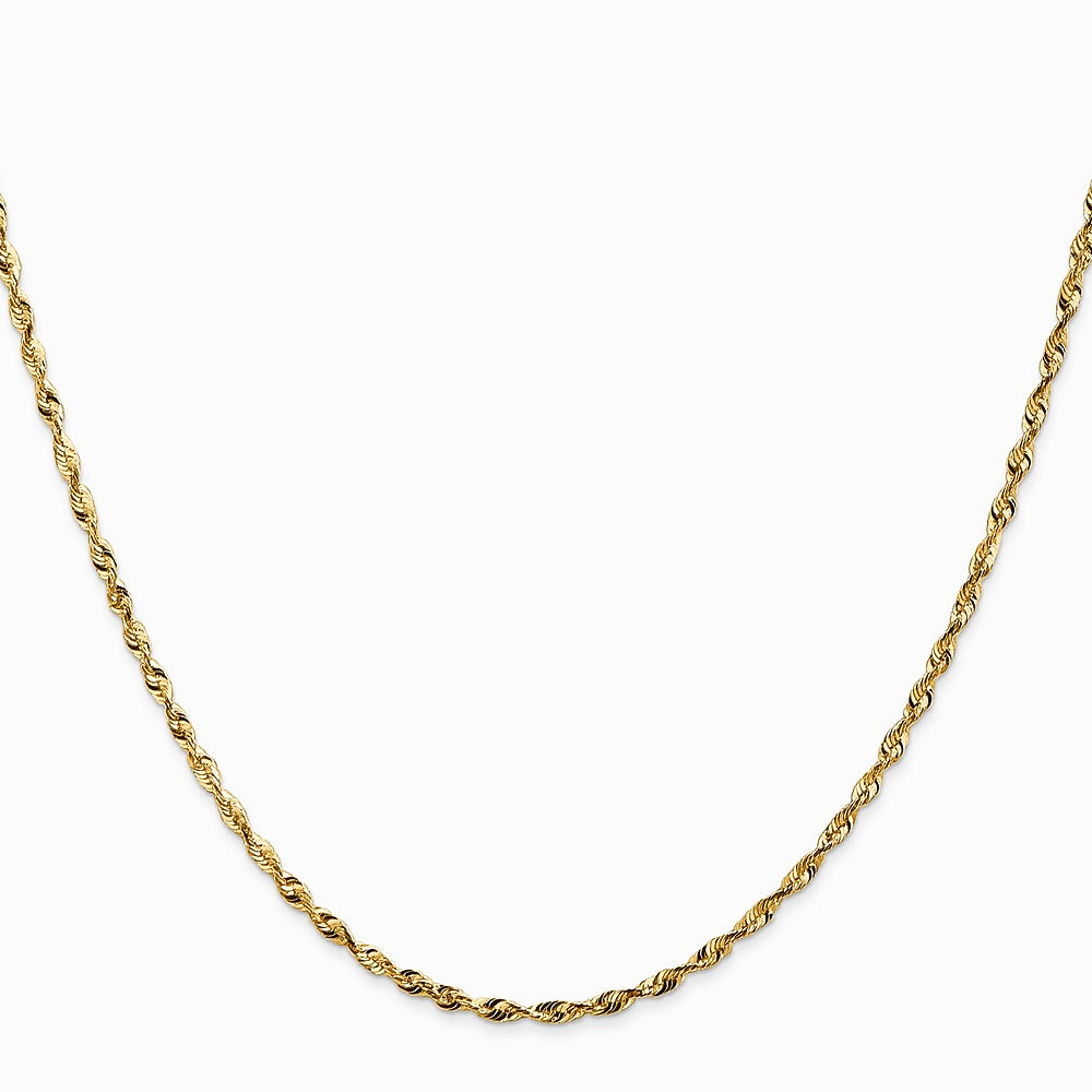 14K Yellow Gold 1.8 mm Ultra Diamond-Cut Lightweight Rope Chain Necklace 16"-24" - Product Photo