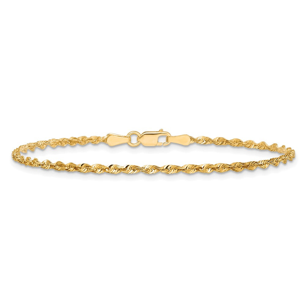 14K Yellow Gold 2.0mm Ultra Diamond-Cut Rope Chain Bracelet 7"-9" - Product Photo