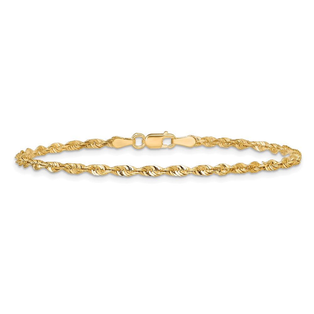 14K Yellow Gold 2.5mm Ultra Diamond-Cut Rope Chain Anklet Bracelet 7"-10" - Product Photo