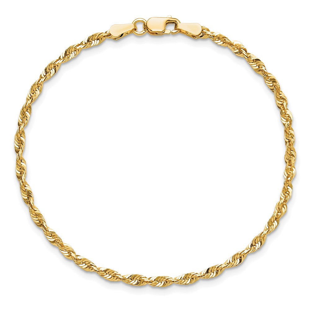 14K Yellow Gold 2.5mm Ultra Diamond-Cut Rope Chain Anklet Bracelet 7"-10" - Product Photo